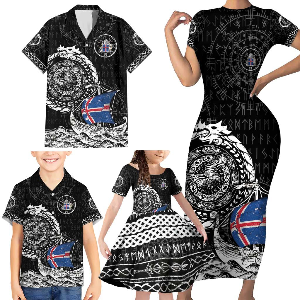 Personalized Viking Iceland Family Matching Short Sleeve Bodycon Dress and Hawaiian Shirt Icelander Viking Ship