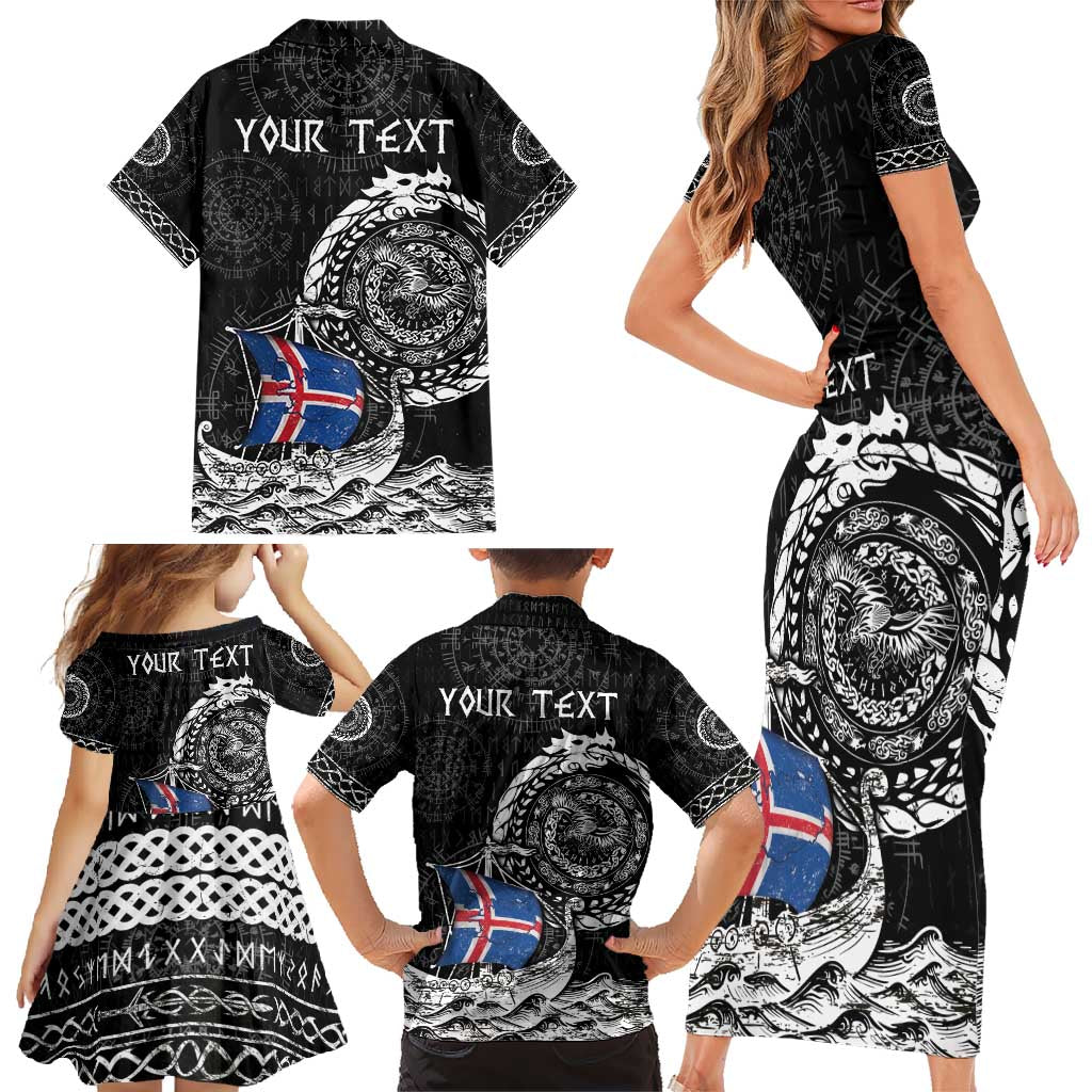 Personalized Viking Iceland Family Matching Short Sleeve Bodycon Dress and Hawaiian Shirt Icelander Viking Ship