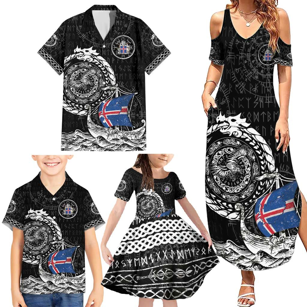 Personalized Viking Iceland Family Matching Summer Maxi Dress and Hawaiian Shirt Icelander Viking Ship