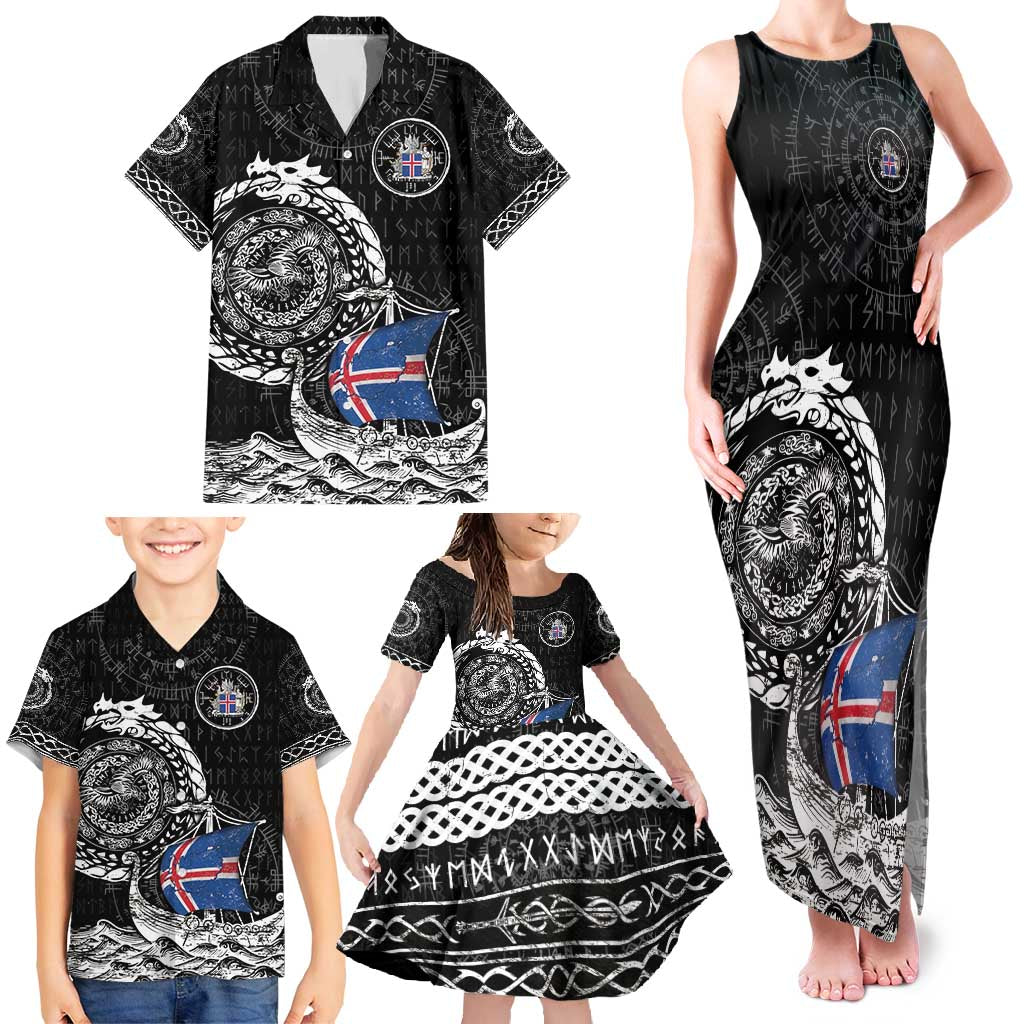 Personalized Viking Iceland Family Matching Tank Maxi Dress and Hawaiian Shirt Icelander Viking Ship