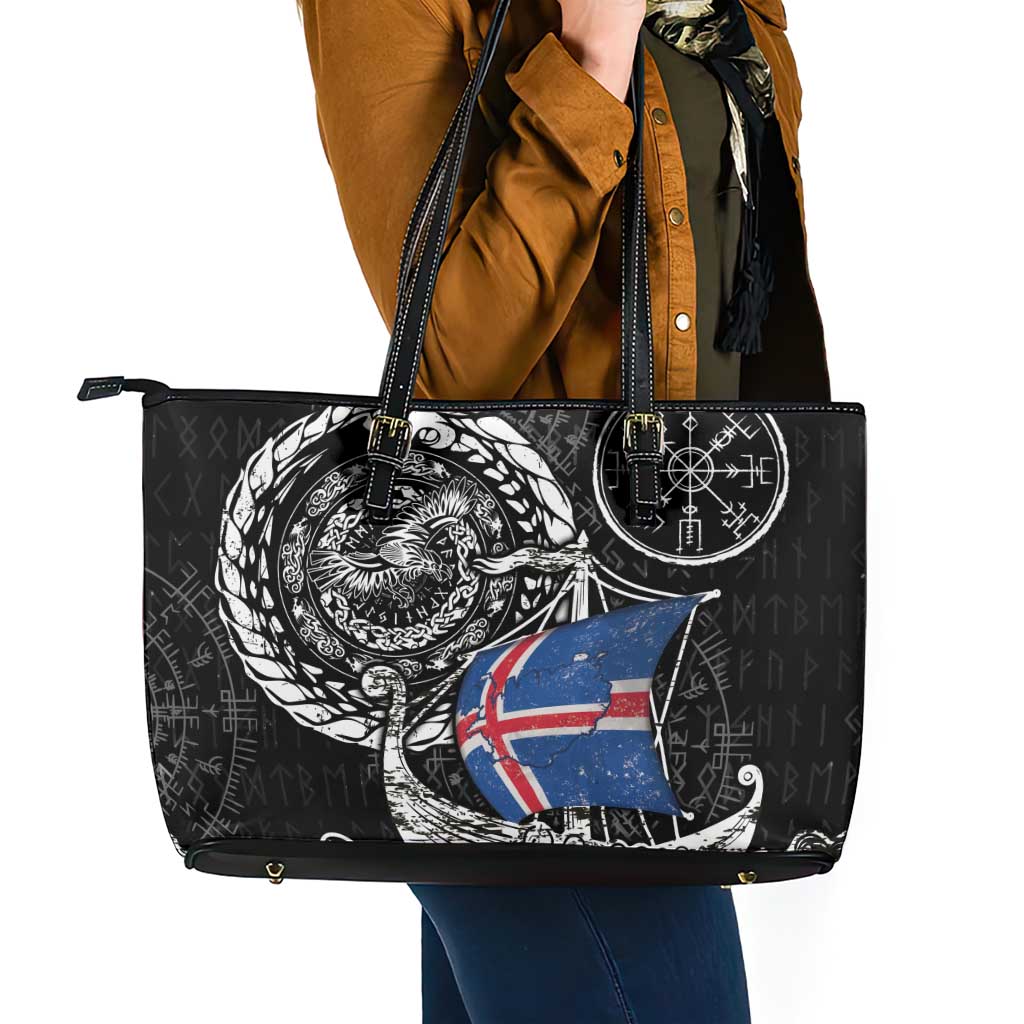Viking Iceland Leather Tote Bag Icelander Viking Ship