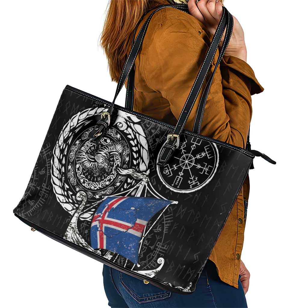 Viking Iceland Leather Tote Bag Icelander Viking Ship