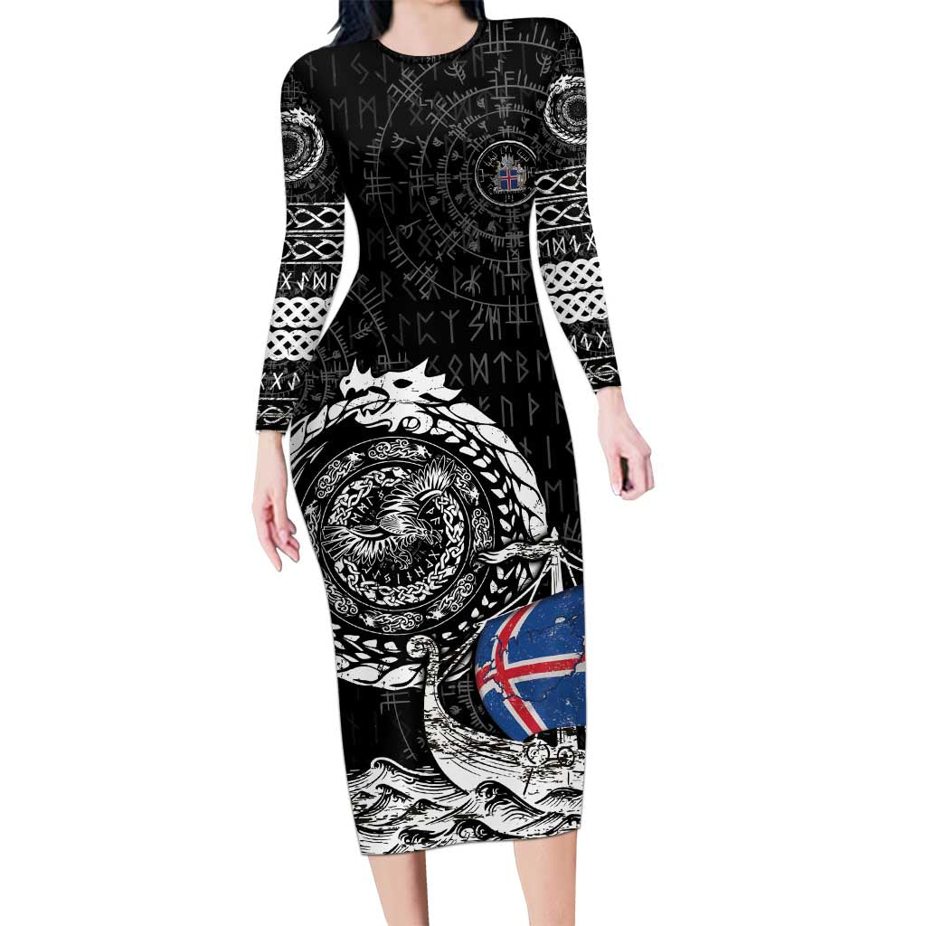 Personalized Viking Iceland Long Sleeve Bodycon Dress Icelander Viking Ship