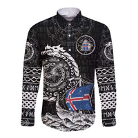 Personalized Viking Iceland Long Sleeve Button Shirt Icelander Viking Ship