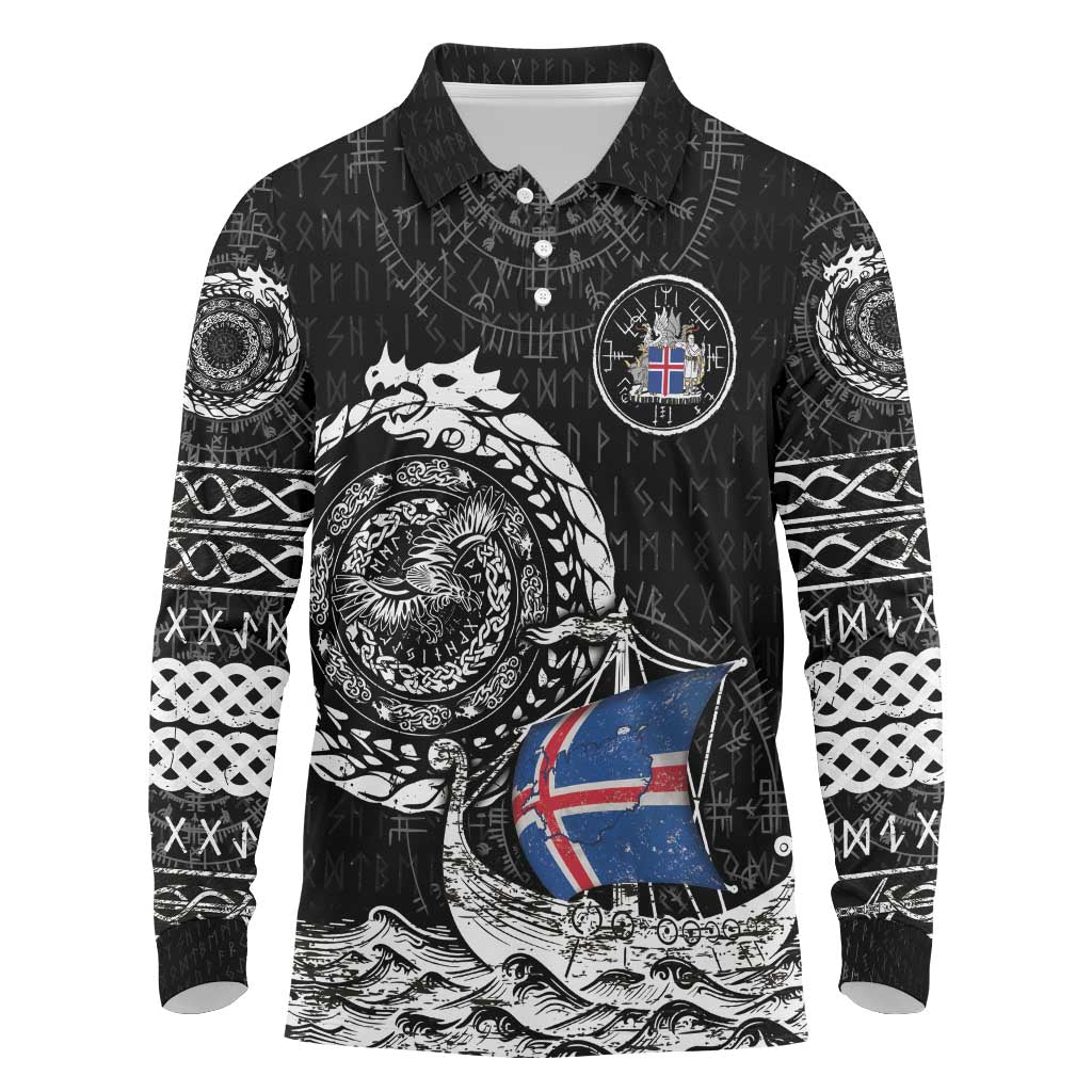 Personalized Viking Iceland Long Sleeve Polo Shirt Icelander Viking Ship