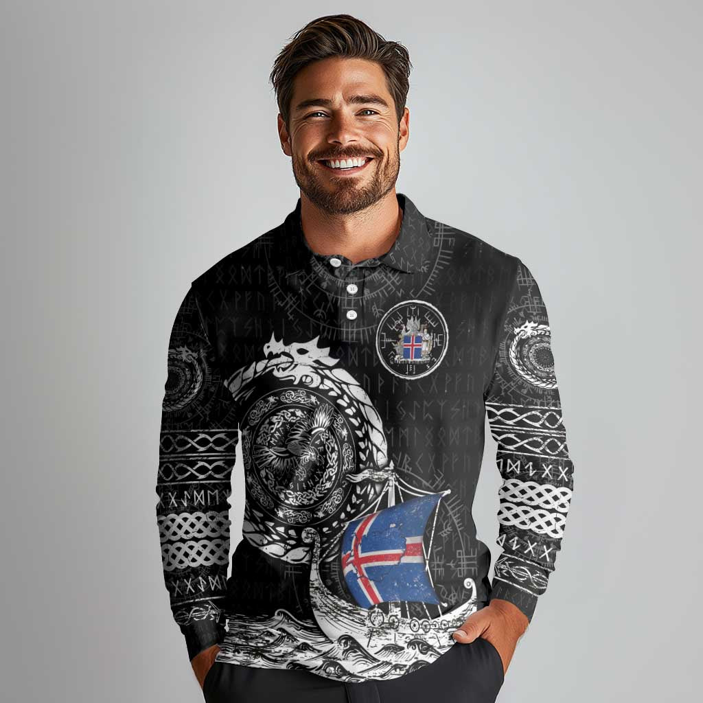 Personalized Viking Iceland Long Sleeve Polo Shirt Icelander Viking Ship