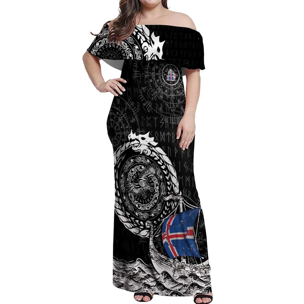 Personalized Viking Iceland Off Shoulder Maxi Dress Icelander Viking Ship