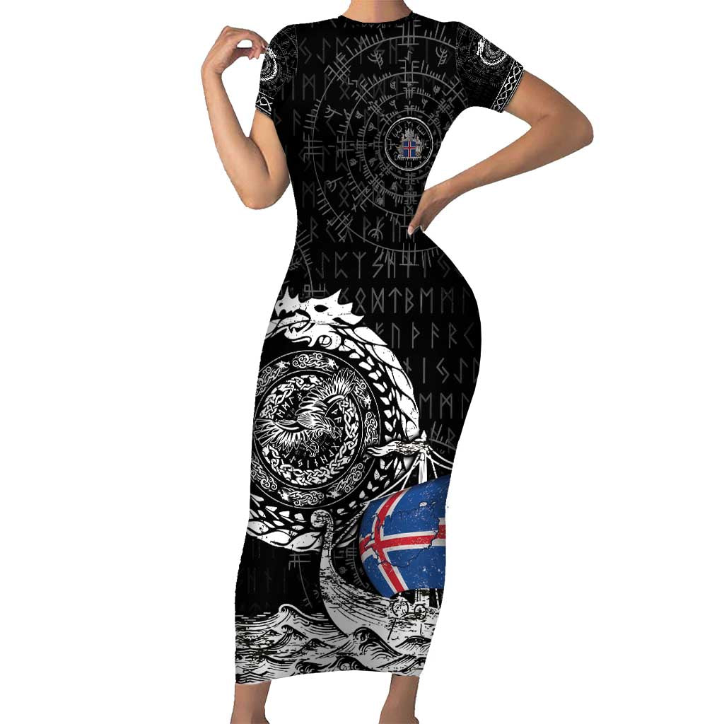 Personalized Viking Iceland Short Sleeve Bodycon Dress Icelander Viking Ship