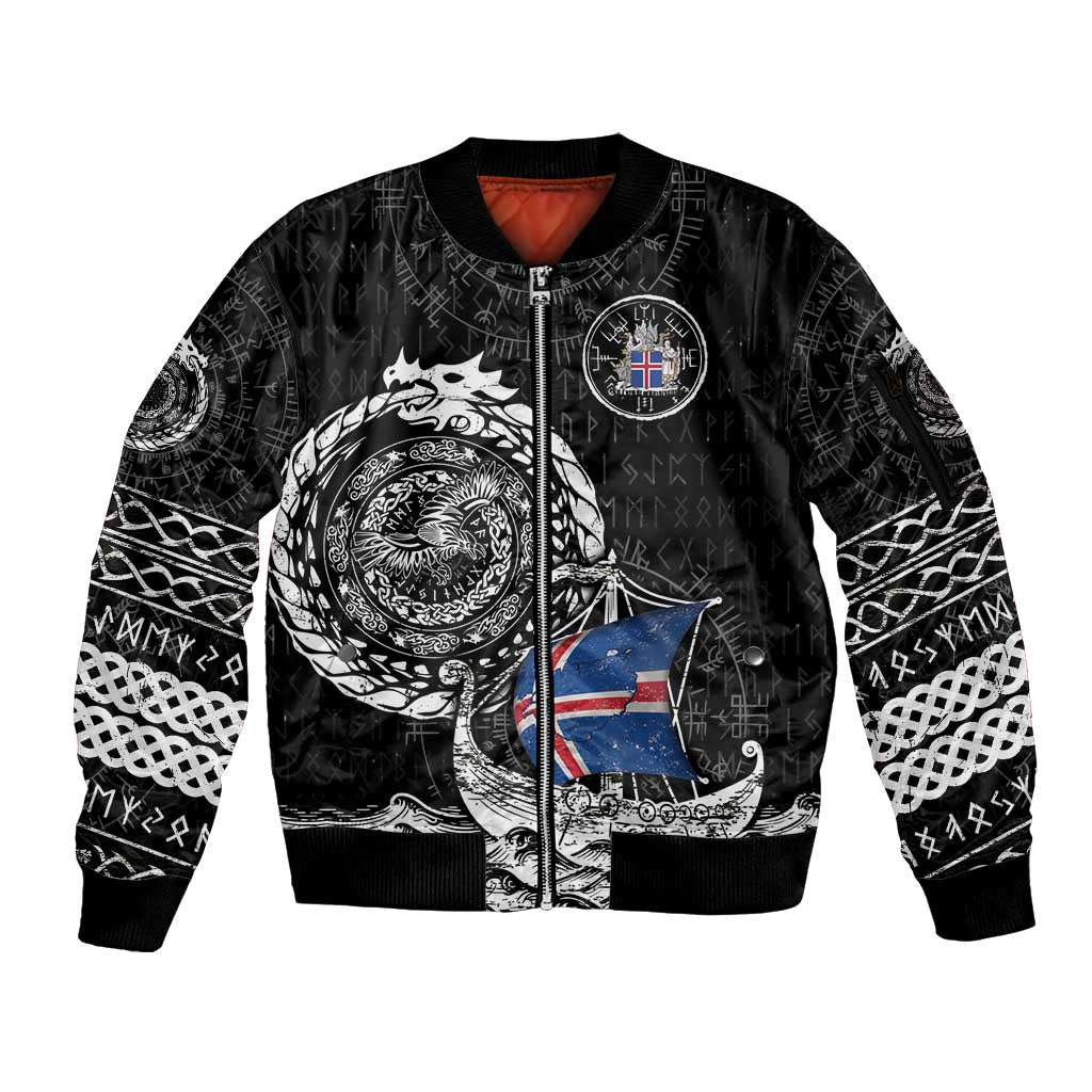 Personalized Viking Iceland Sleeve Zip Bomber Jacket Icelander Viking Ship