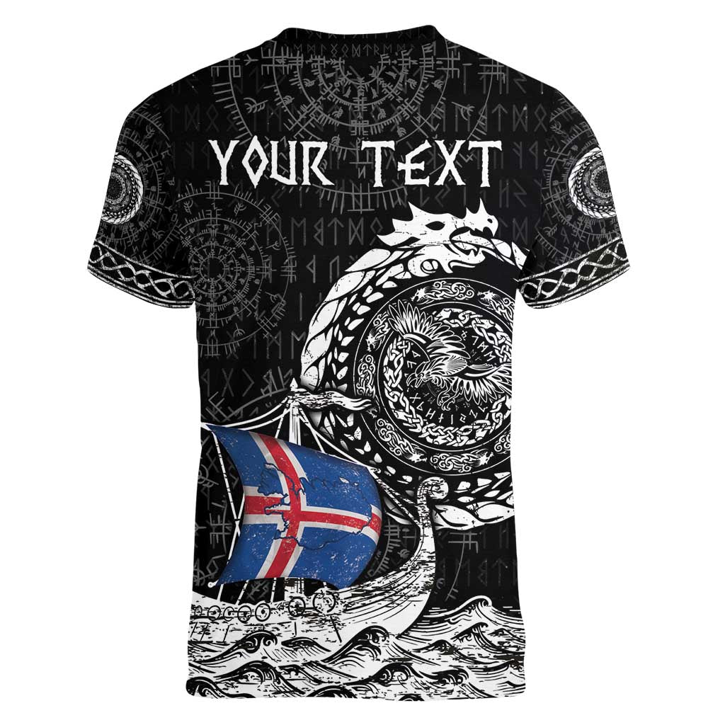 Personalized Viking Iceland Women V-Neck T-Shirt Icelander Viking Ship
