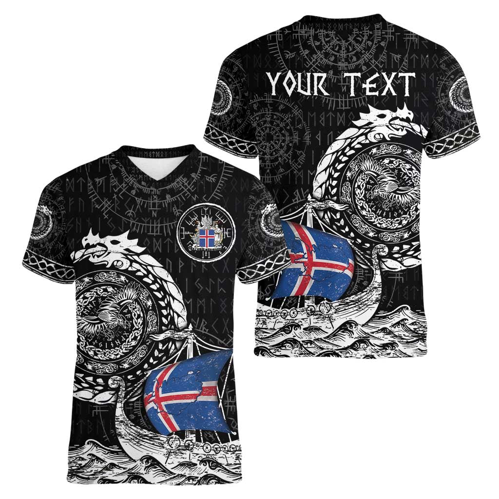 Personalized Viking Iceland Women V-Neck T-Shirt Icelander Viking Ship