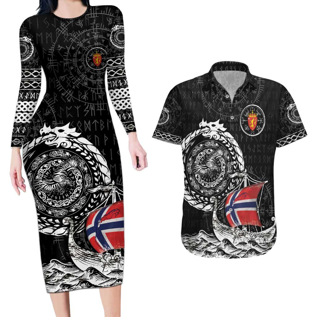 Personalized Viking Norway Couples Matching Long Sleeve Bodycon Dress and Hawaiian Shirt Norwegian Viking Ship