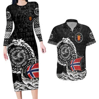 Personalized Viking Norway Couples Matching Long Sleeve Bodycon Dress and Hawaiian Shirt Norwegian Viking Ship