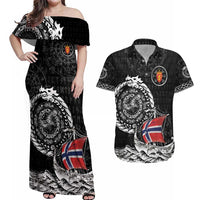 Personalized Viking Norway Couples Matching Off Shoulder Maxi Dress and Hawaiian Shirt Norwegian Viking Ship