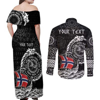 Personalized Viking Norway Couples Matching Off Shoulder Maxi Dress and Long Sleeve Button Shirt Norwegian Viking Ship