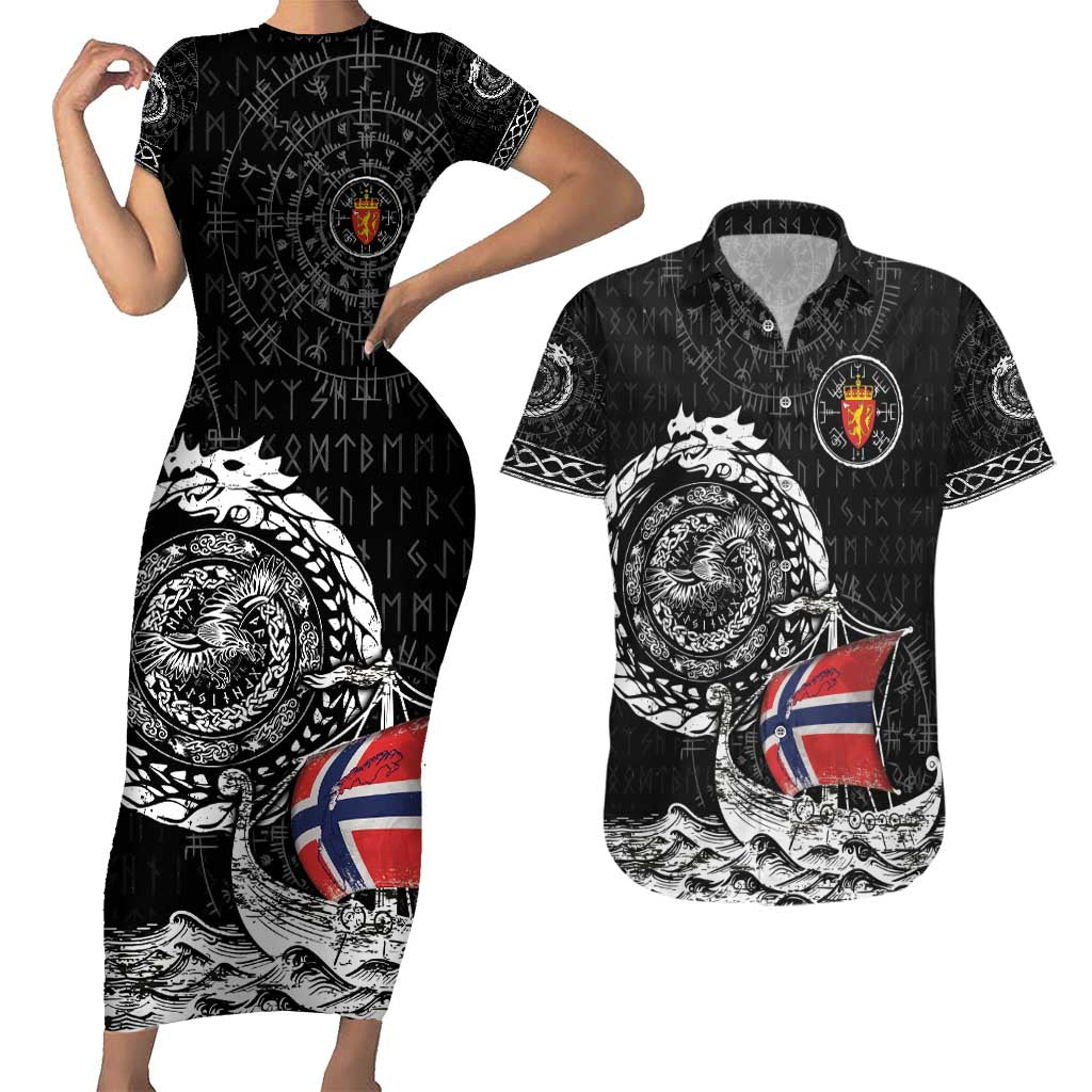 Personalized Viking Norway Couples Matching Short Sleeve Bodycon Dress and Hawaiian Shirt Norwegian Viking Ship