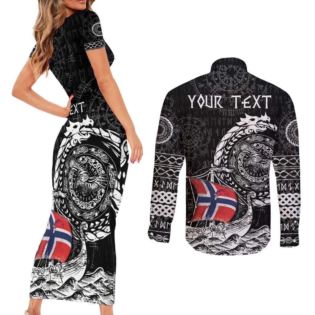 Personalized Viking Norway Couples Matching Short Sleeve Bodycon Dress and Long Sleeve Button Shirt Norwegian Viking Ship