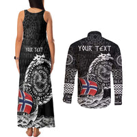 Personalized Viking Norway Couples Matching Tank Maxi Dress and Long Sleeve Button Shirt Norwegian Viking Ship