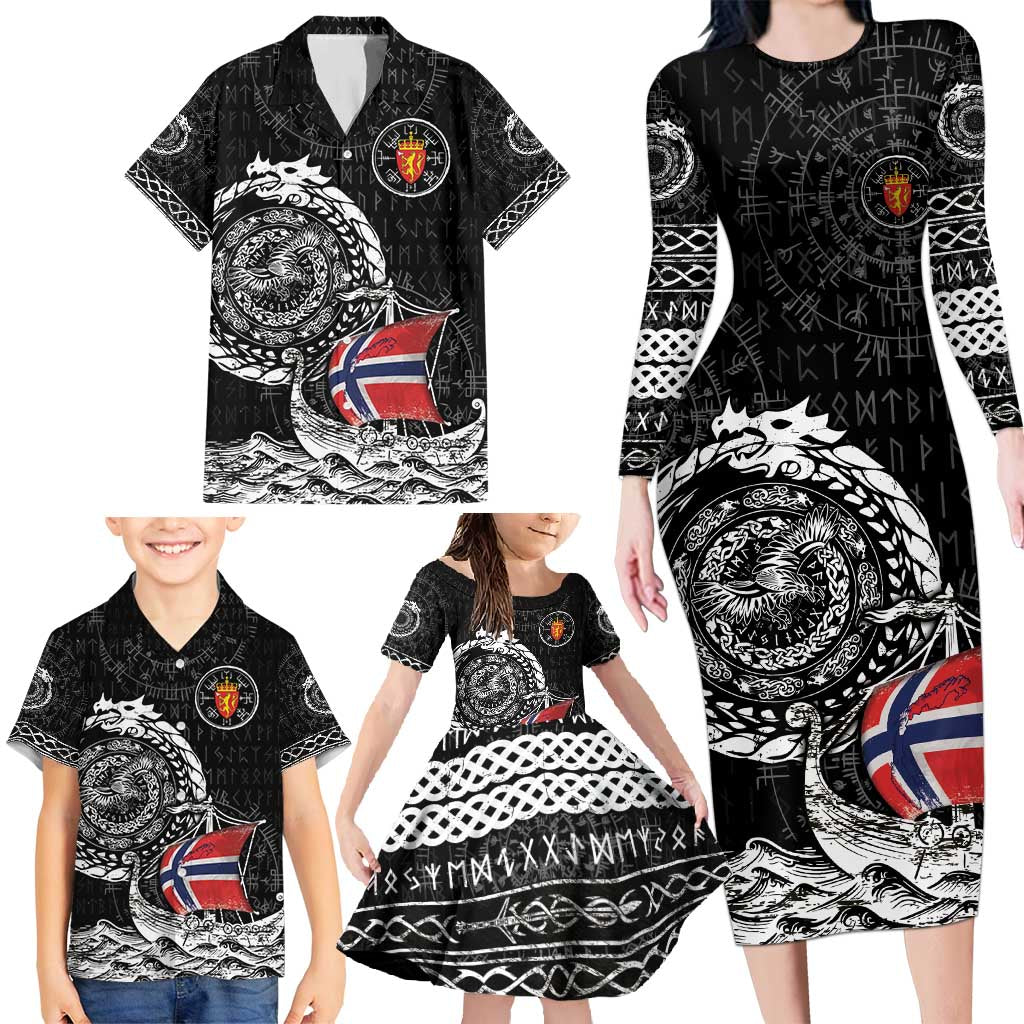 Personalized Viking Norway Family Matching Long Sleeve Bodycon Dress and Hawaiian Shirt Norwegian Viking Ship