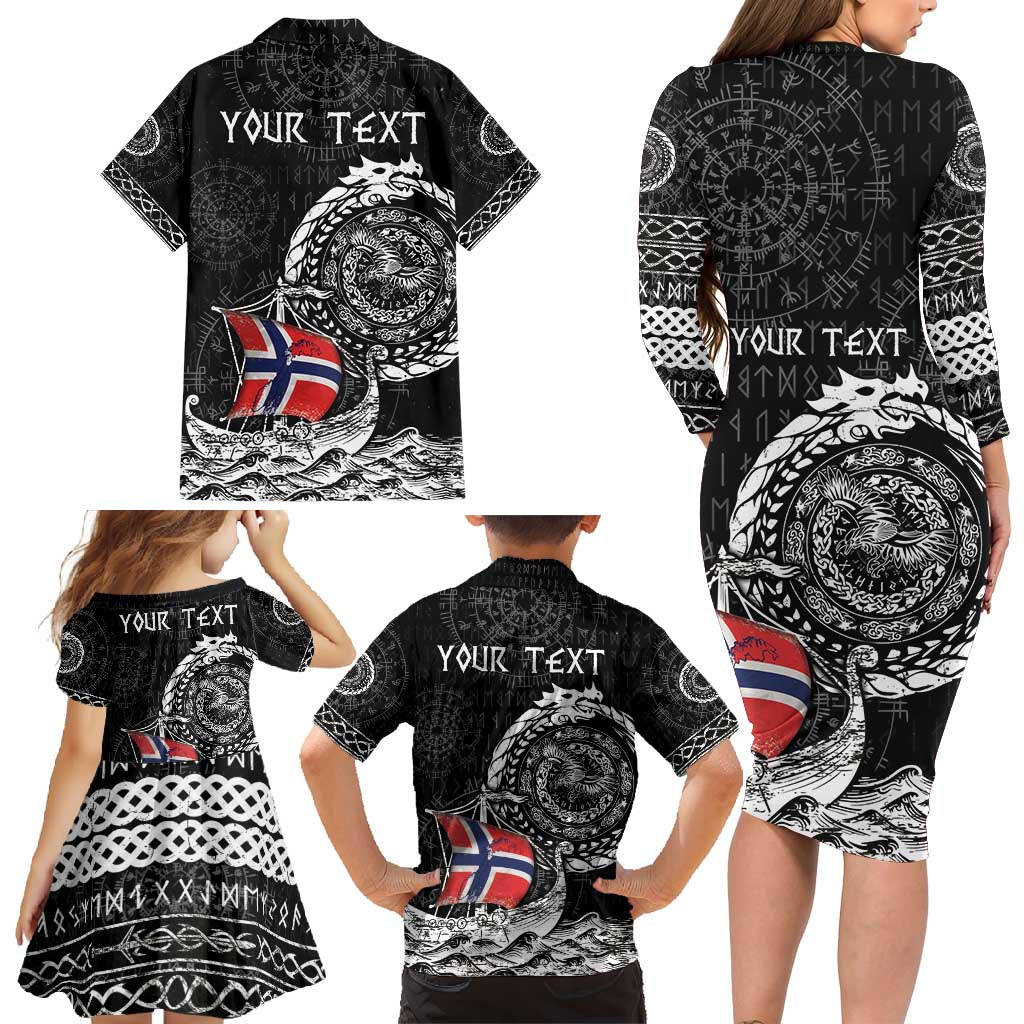 Personalized Viking Norway Family Matching Long Sleeve Bodycon Dress and Hawaiian Shirt Norwegian Viking Ship