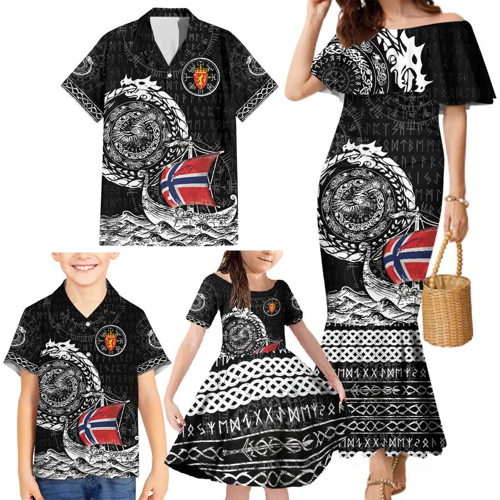 Personalized Viking Norway Family Matching Mermaid Dress and Hawaiian Shirt Norwegian Viking Ship