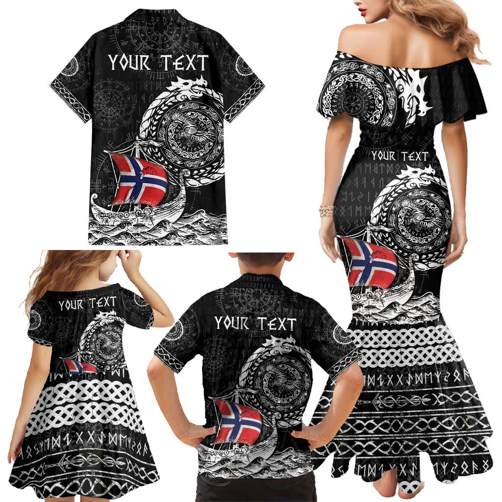 Personalized Viking Norway Family Matching Mermaid Dress and Hawaiian Shirt Norwegian Viking Ship