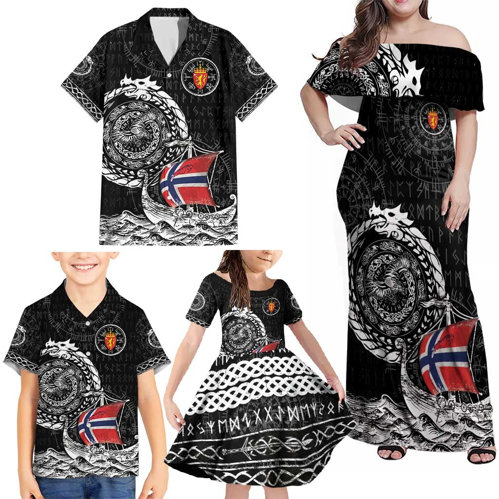 Personalized Viking Norway Family Matching Off Shoulder Maxi Dress and Hawaiian Shirt Norwegian Viking Ship
