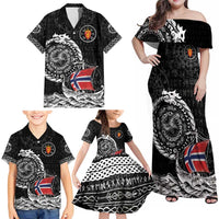 Personalized Viking Norway Family Matching Off Shoulder Maxi Dress and Hawaiian Shirt Norwegian Viking Ship