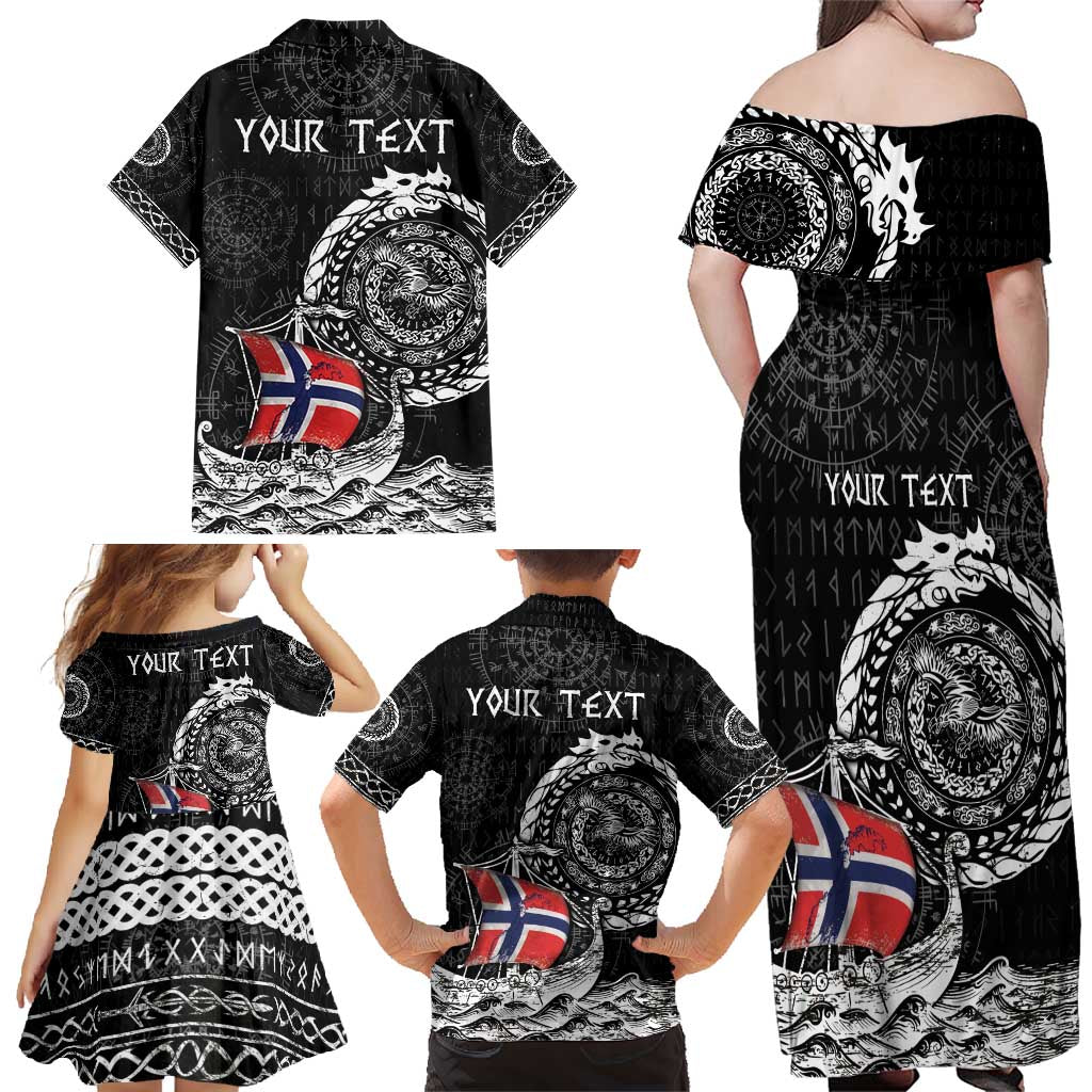 Personalized Viking Norway Family Matching Off Shoulder Maxi Dress and Hawaiian Shirt Norwegian Viking Ship