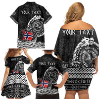 Personalized Viking Norway Family Matching Off Shoulder Short Dress and Hawaiian Shirt Norwegian Viking Ship