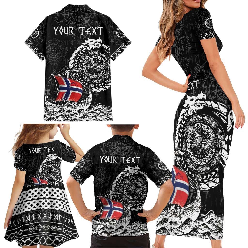 Personalized Viking Norway Family Matching Short Sleeve Bodycon Dress and Hawaiian Shirt Norwegian Viking Ship