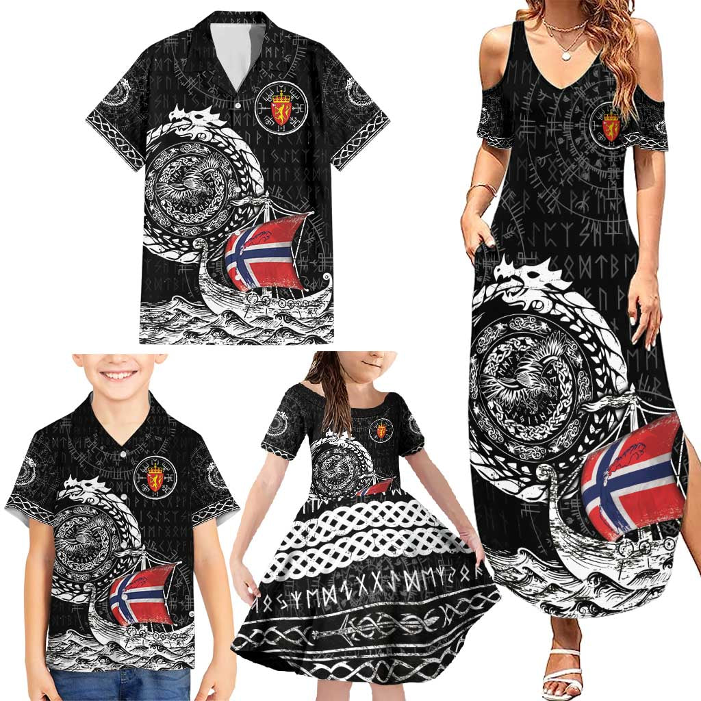 Personalized Viking Norway Family Matching Summer Maxi Dress and Hawaiian Shirt Norwegian Viking Ship