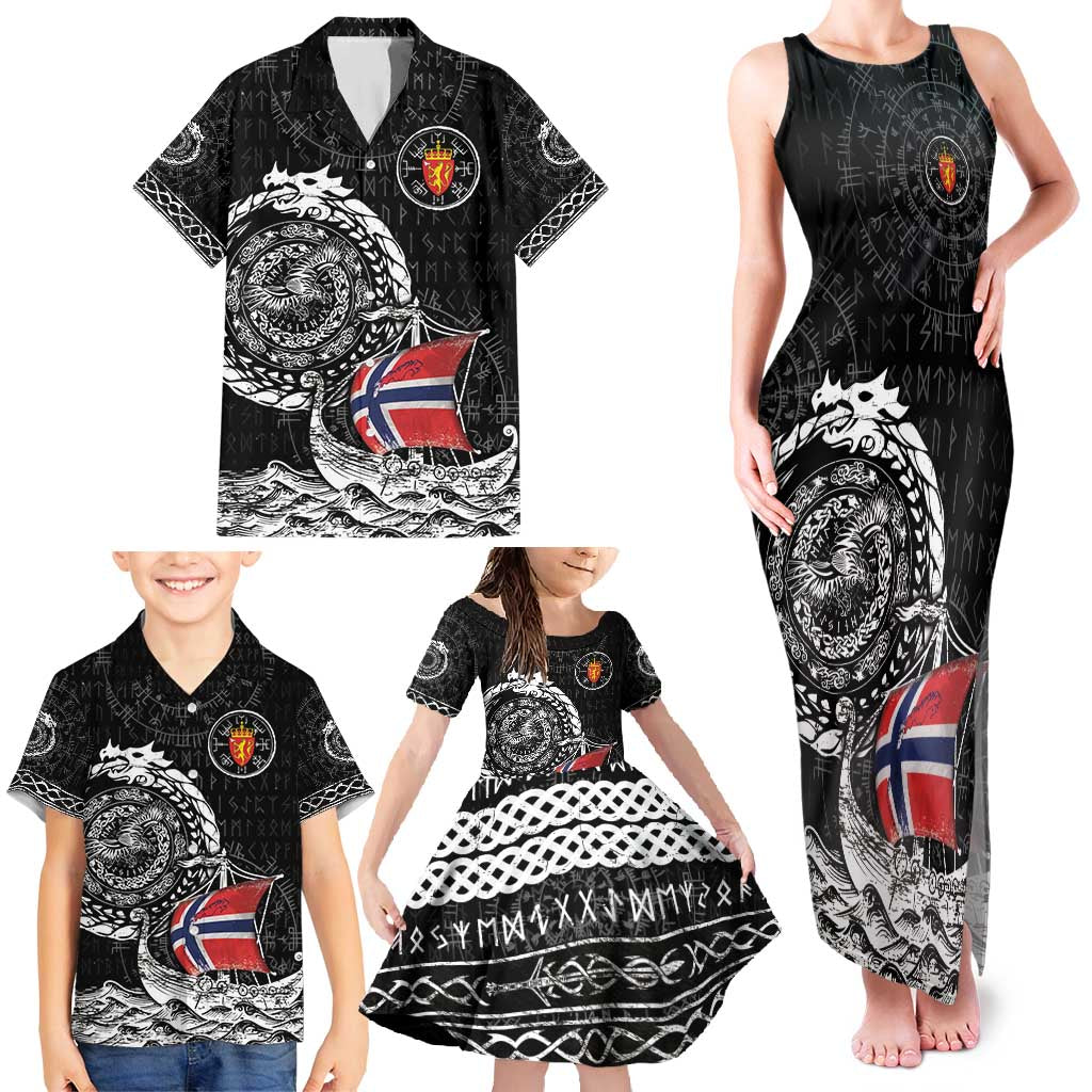 Personalized Viking Norway Family Matching Tank Maxi Dress and Hawaiian Shirt Norwegian Viking Ship