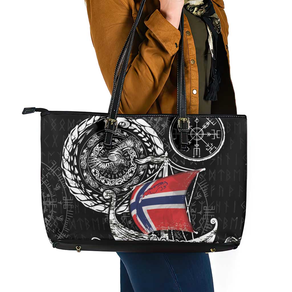 Viking Norway Leather Tote Bag Norwegian Viking Ship