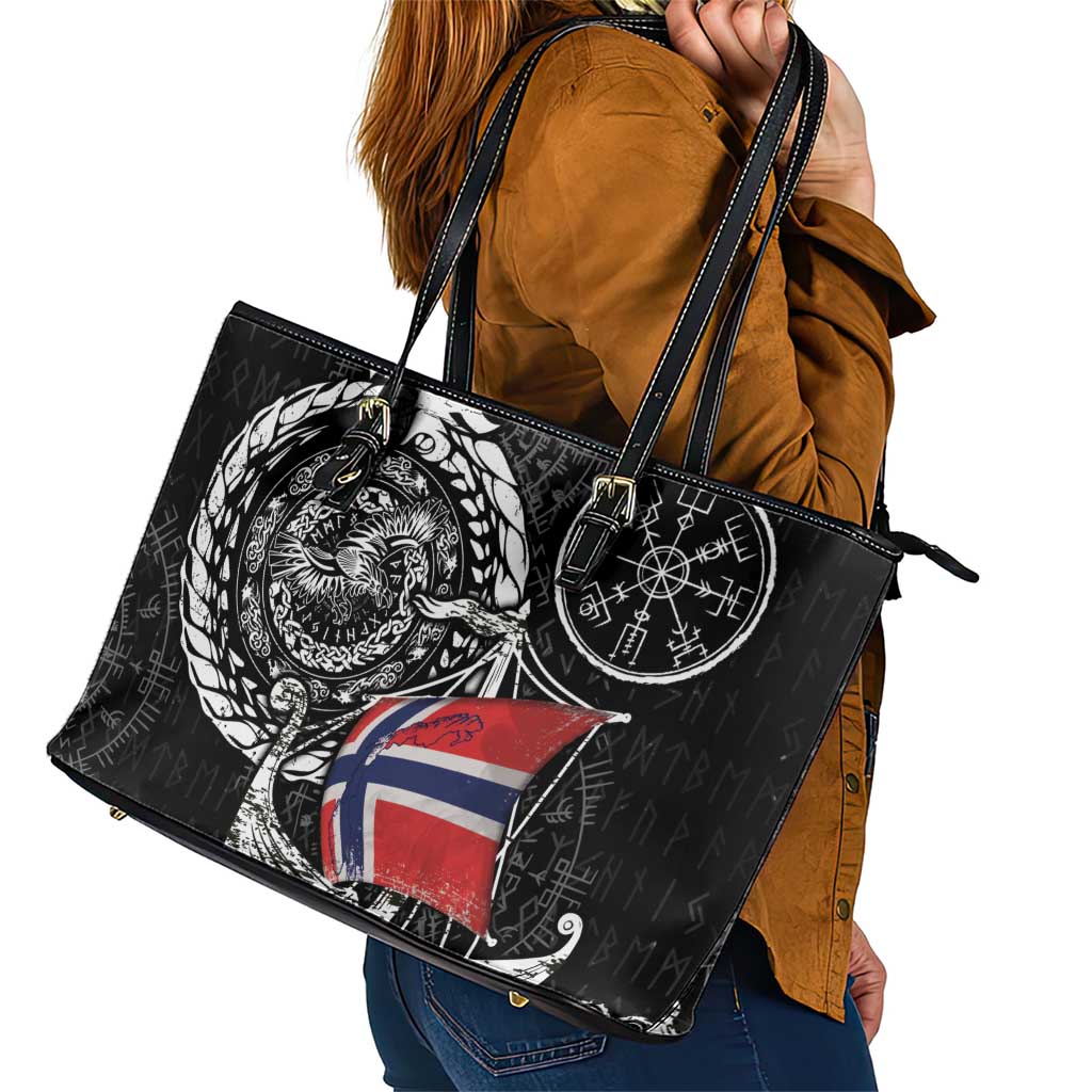 Viking Norway Leather Tote Bag Norwegian Viking Ship