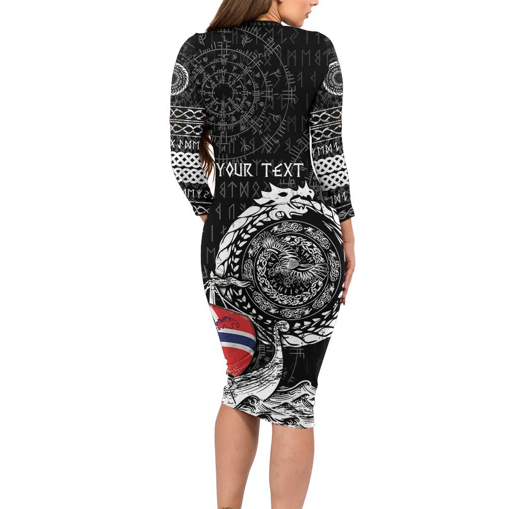 Personalized Viking Norway Long Sleeve Bodycon Dress Norwegian Viking Ship