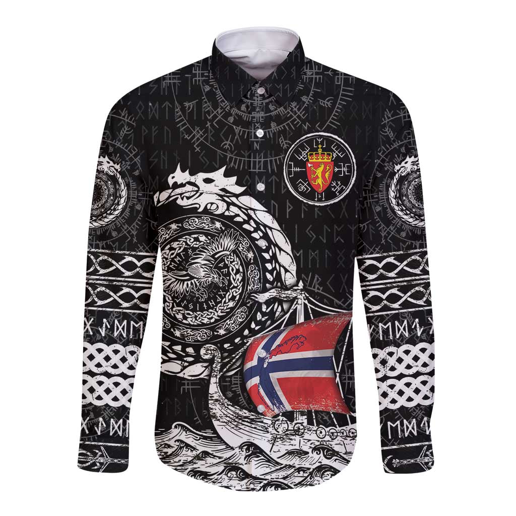 Personalized Viking Norway Long Sleeve Button Shirt Norwegian Viking Ship