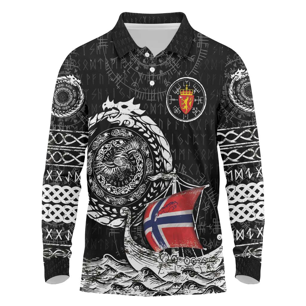 Personalized Viking Norway Long Sleeve Polo Shirt Norwegian Viking Ship