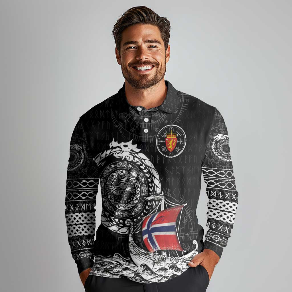 Personalized Viking Norway Long Sleeve Polo Shirt Norwegian Viking Ship