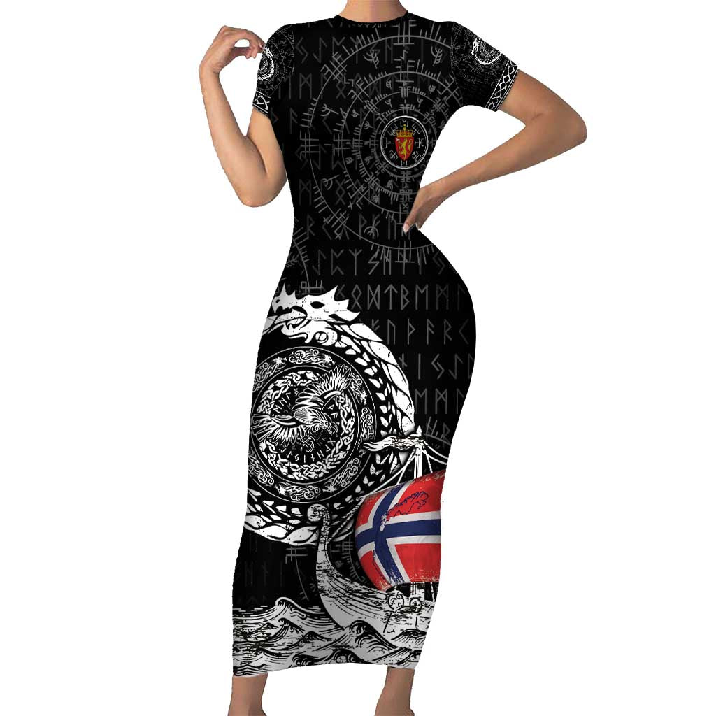 Personalized Viking Norway Short Sleeve Bodycon Dress Norwegian Viking Ship