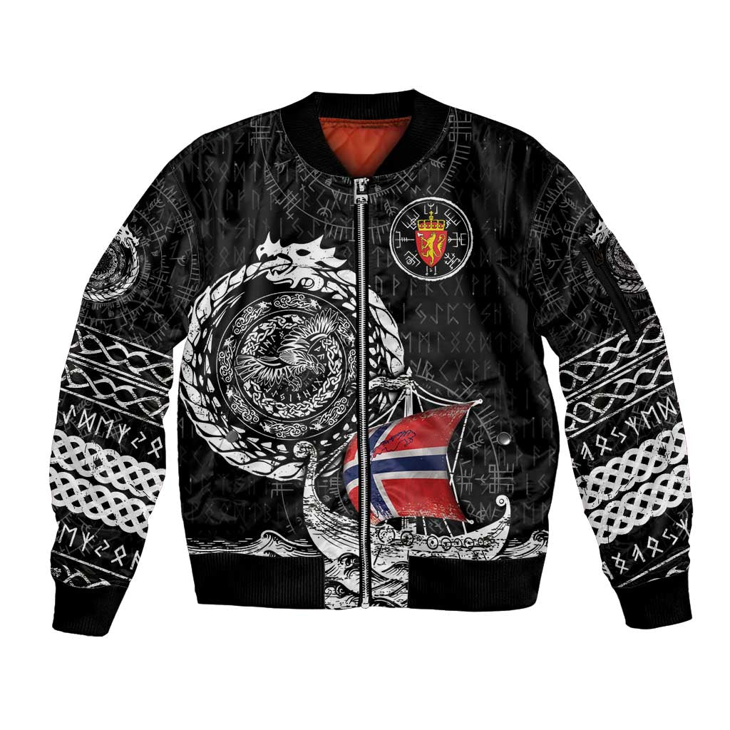 Personalized Viking Norway Sleeve Zip Bomber Jacket Norwegian Viking Ship