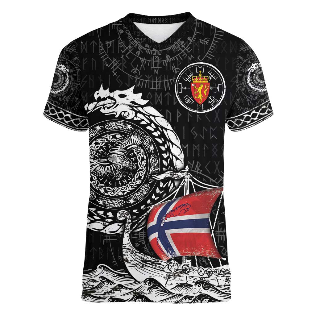Personalized Viking Norway Women V-Neck T-Shirt Norwegian Viking Ship