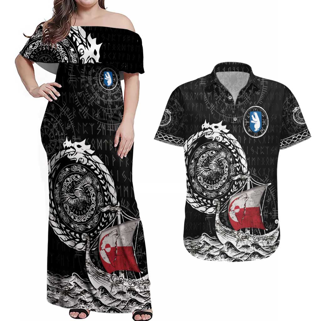 Personalized Viking Greenland Couples Matching Off Shoulder Maxi Dress and Hawaiian Shirt Greenlander Viking Ship
