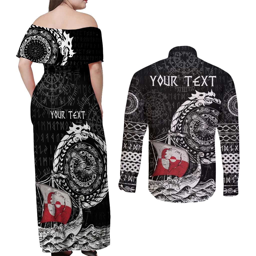 Personalized Viking Greenland Couples Matching Off Shoulder Maxi Dress and Long Sleeve Button Shirt Greenlander Viking Ship