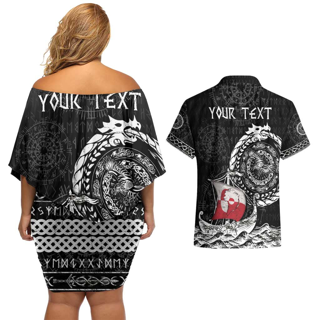 Personalized Viking Greenland Couples Matching Off Shoulder Short Dress and Hawaiian Shirt Greenlander Viking Ship