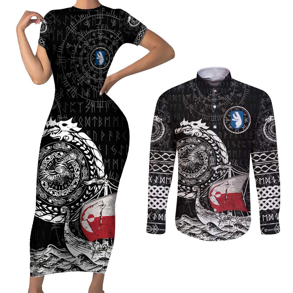 Personalized Viking Greenland Couples Matching Short Sleeve Bodycon Dress and Long Sleeve Button Shirt Greenlander Viking Ship