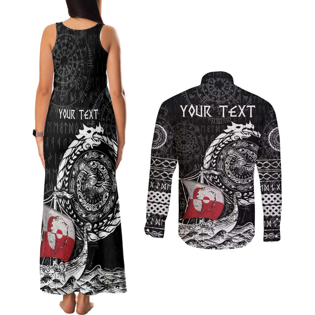 Personalized Viking Greenland Couples Matching Tank Maxi Dress and Long Sleeve Button Shirt Greenlander Viking Ship