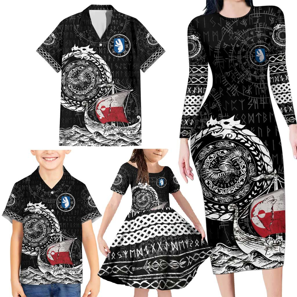 Personalized Viking Greenland Family Matching Long Sleeve Bodycon Dress and Hawaiian Shirt Greenlander Viking Ship