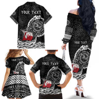 Personalized Viking Greenland Family Matching Off The Shoulder Long Sleeve Dress and Hawaiian Shirt Greenlander Viking Ship