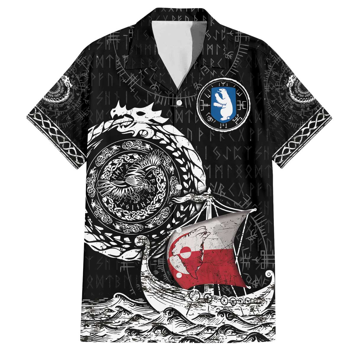 Personalized Viking Greenland Family Matching Off The Shoulder Long Sleeve Dress and Hawaiian Shirt Greenlander Viking Ship